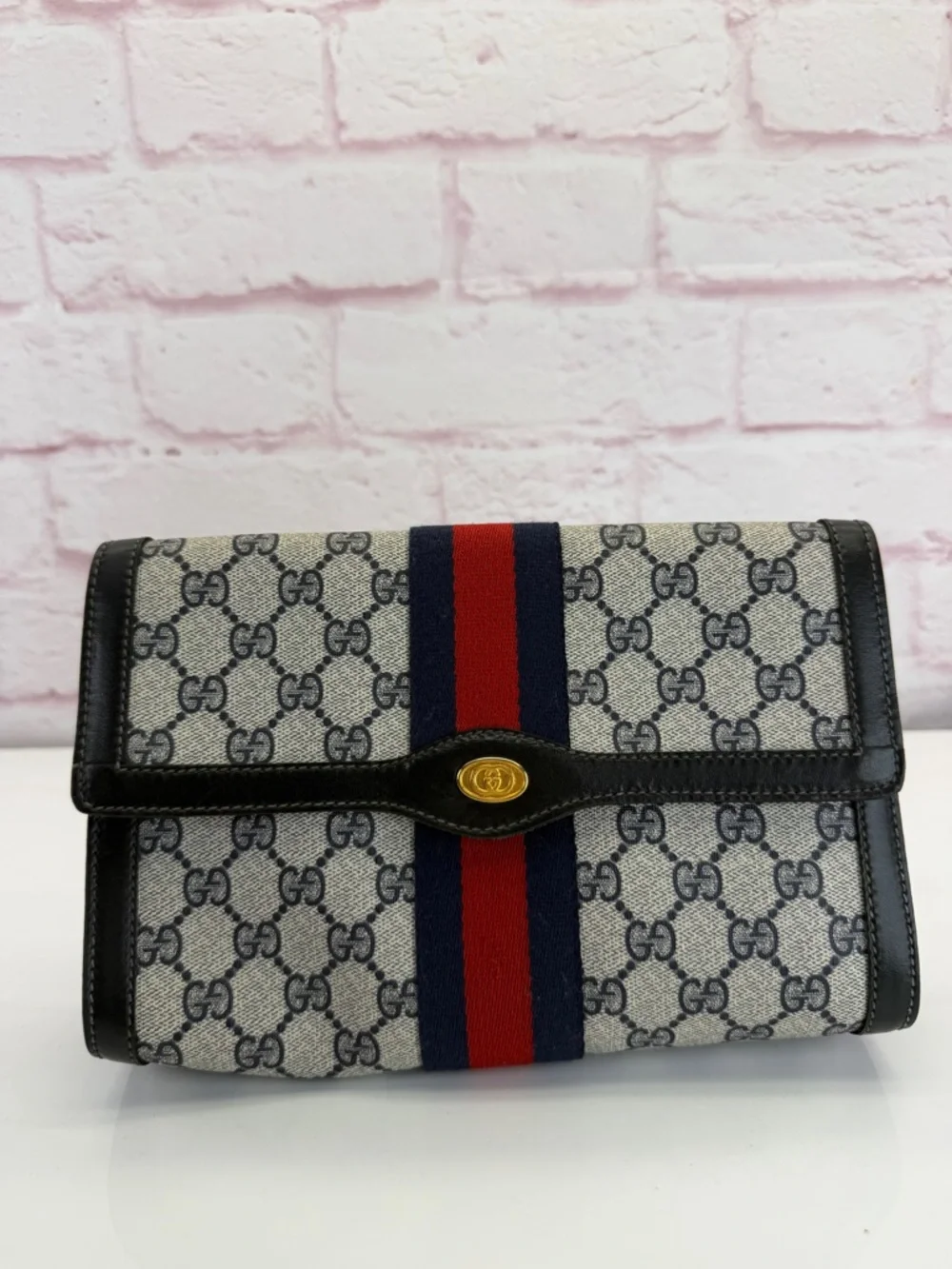 Gucci Vintage Sherry Line Web Monogram Canvas Clutch Pouch